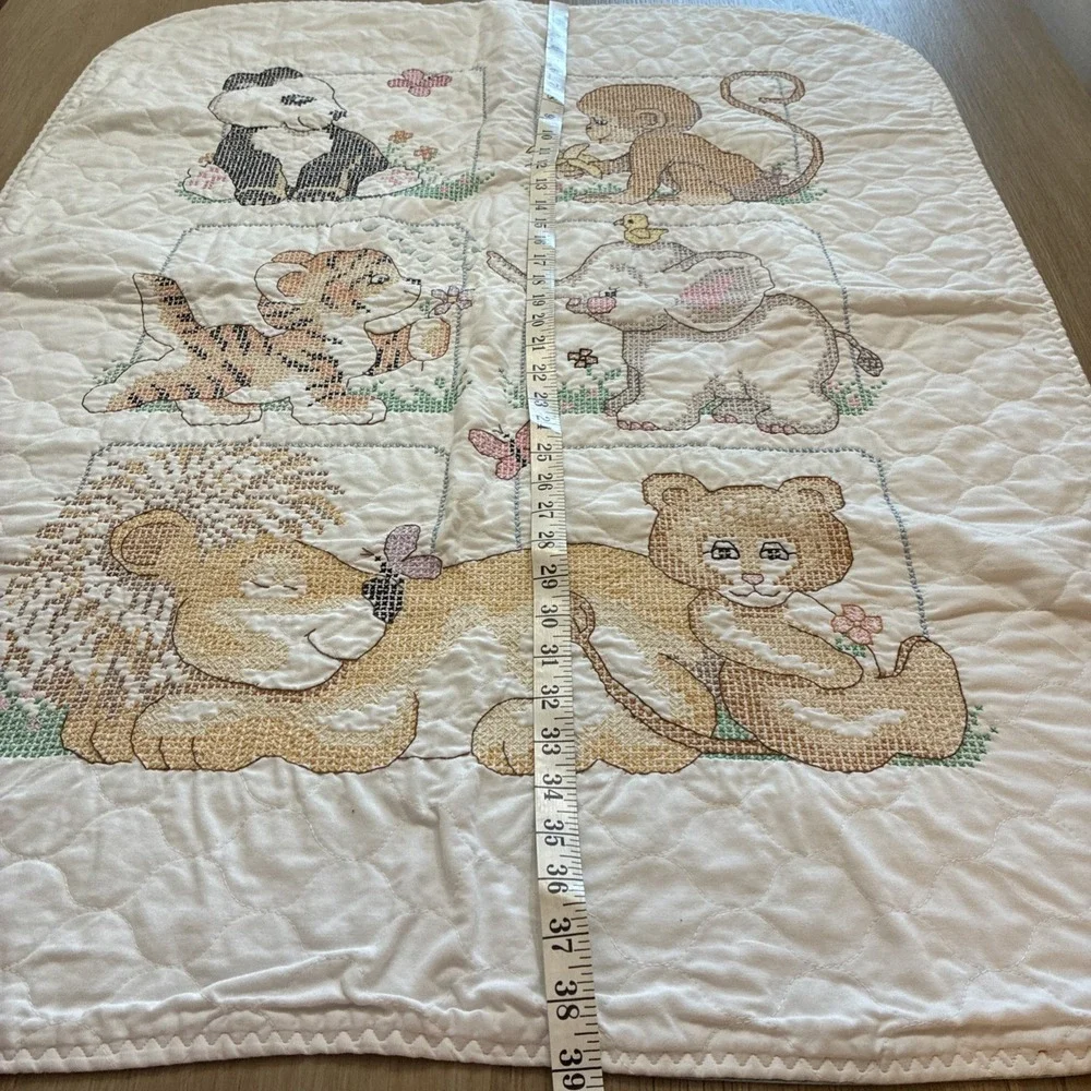 Cross Stitch Baby Quilt Baby Jungle Animals- Handmade 30.5